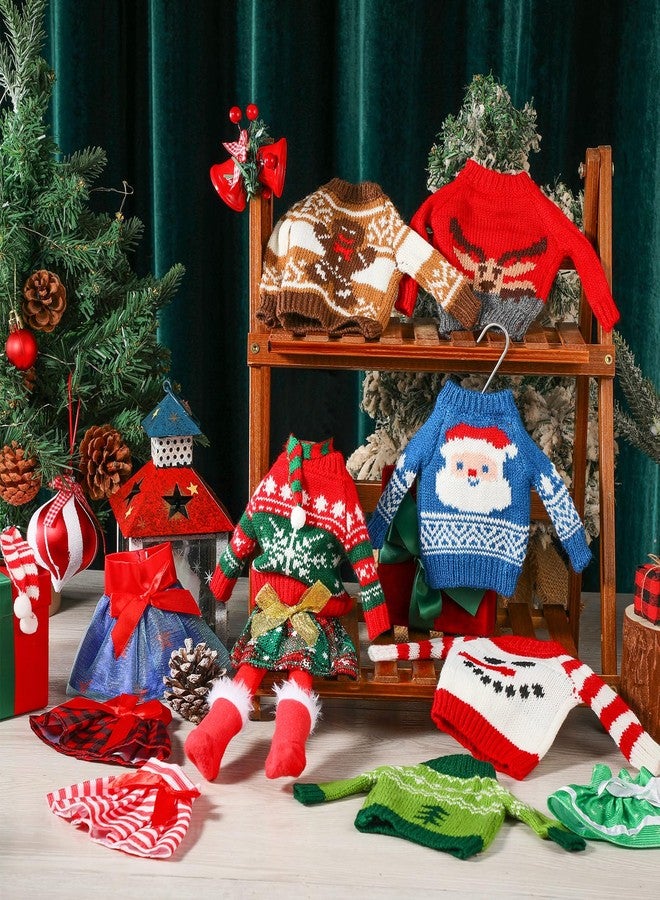 Hollowfly 24 Pcs Christmas Doll Accessories Clothes Christmas Doill Costume Mini Outfit Include Knitted Sweater Skirt Scarf Snow Boots for Xmas Decor (Cute) - Image 2